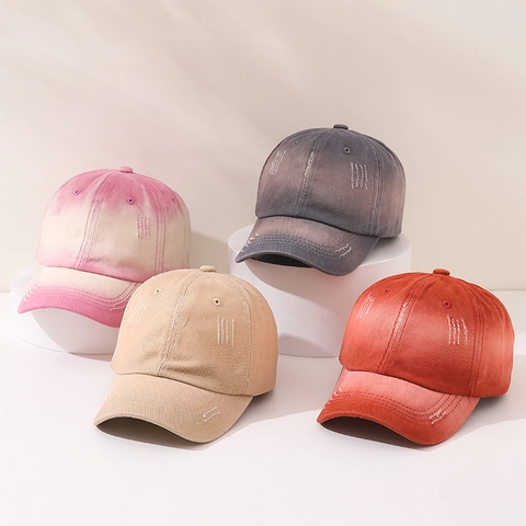 Kids Cotton Baseball Cap Gradient Ombre Distressed Worn Out Style Outdoor Sun Protection For Boys And Girls