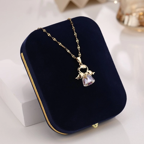 Minimalist Titanium Steel Angel Girl Pendant Necklace For Women Gold Plated Copper Rhinestone Clavicle Chain Jewelry Gift