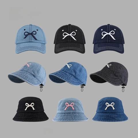 Gorra De Béisbol Mujer Algodón Denim Bordado Lazo Protección Solar Transpirable Exterior Dulce Sombrero De Sol