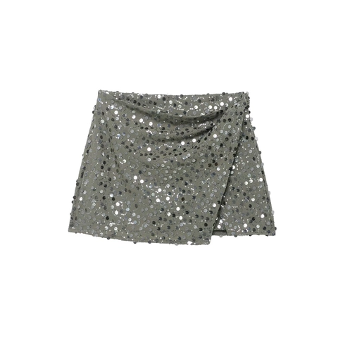 Dames Pailletten Mini-rok Metallic Hoge Taille Double Breasted Wikkelrok Sexy Party Clubwear Mode