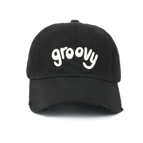 Cappello Da Baseball Vintage In Cotone Distressed Ricamo Groovy Visiera Strappata Regolabile Da Sole
