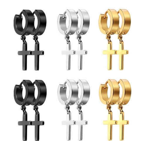 Pendientes De Aro Con Cruz De Acero Inoxidable Bisagra Colgante Punk Gótico Minimalista Joyería Para Hombres Mujeres