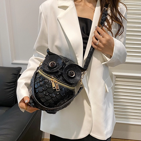 Borsa A Tracolla Novità A Forma Di Gufo Pelle PU 3D Piccola Borsa A Mano Rotonda Moda Design Animale Per Donne