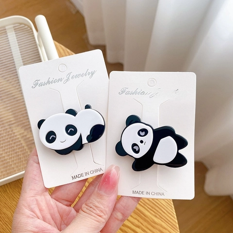 Niedliche Cartoon Panda Haaraccessoires Acetat Entenschnabel Clips Und Hochelastische Haargummis Für Mädchen Frauen Schwarz Weiß