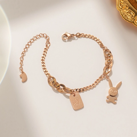 Titanstahl Hase Anhänger Armband Für Damen Roségold Überzogen Koreanische Mode Alphabet Tag Verstellbarer Schmuck Geschenk