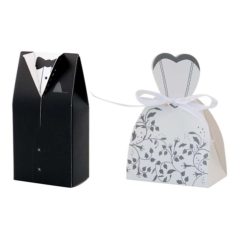 Wedding Candy Favor Boxes Groom Tuxedo Bride Dress Shape Creative Paper Gift Packaging European Style