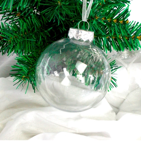 Bolas De Navidad Transparentes De Plástico PET Rellenables Adornos Decorativos Con Tapa Plateada Para Árbol DIY