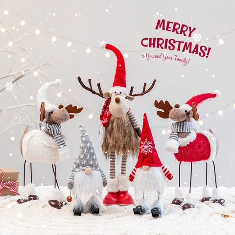 Kerst Rendier Kabouter Pluche Ornamenten Gebreide Skipop Staand Met Lange Benen Huis Bureau Feestelijke Decoratie