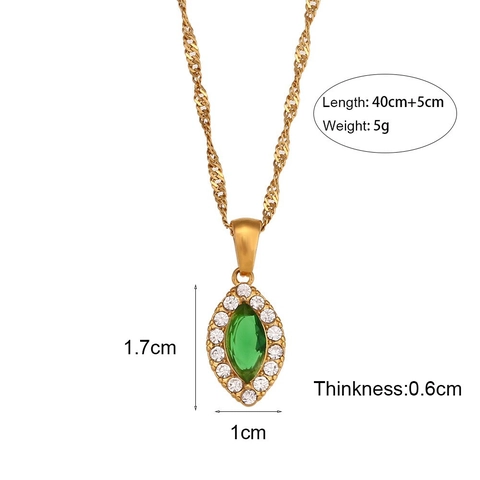Stainless Steel Gold Plated Colorful Rhinestone Geometric Pendant Necklace For Women Marquise Square Round Vintage Jewelry