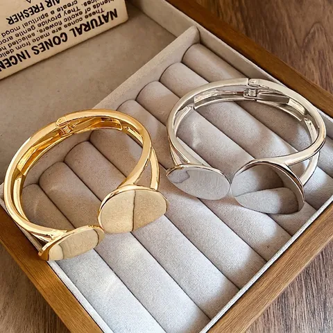 Unregelmäßiges Oval Doppeldiskus Armreif Für Damen Polierte Legierung Minimalistischer Geometrischer Offener Armband
