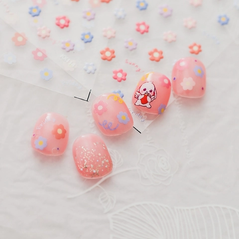 Autocollants Art Ongles 3D Relief Floral Design Lapin Mignon Lettres Style Ins Décalcomanies Manucure DIY