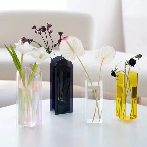 Vaso Da Fiori In Acrilico Minimalista Nordico Ondulato Nervato Iridescente Colorato Vaso Decorativo Da Tavolo Per Piante