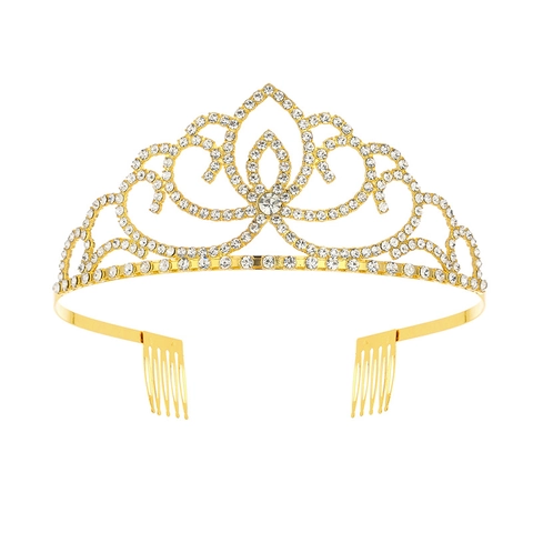 Princess Crown Tiara Rhinestone Zinc Alloy With Combs Birthday Wedding Party Elegant Hair Accessory For Women Girls