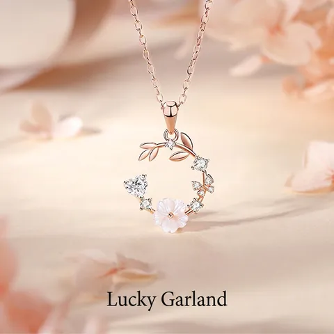 Collar con Colgante de Guirnalda de Flores y Mariposa de Plata de Ley S925 Con Circonia Perla Artificial Joyería para Mujer