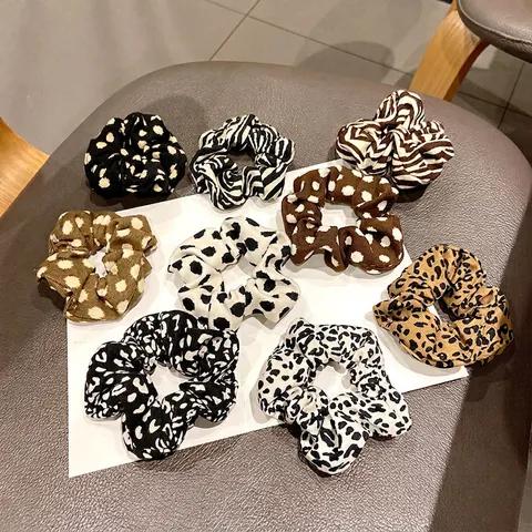 Scrunchies In Tessuto Leopardo Polka Dot Zebra Stampa Animale Elastici Capelli Stile Coreano Vintage Per Donne Ragazze