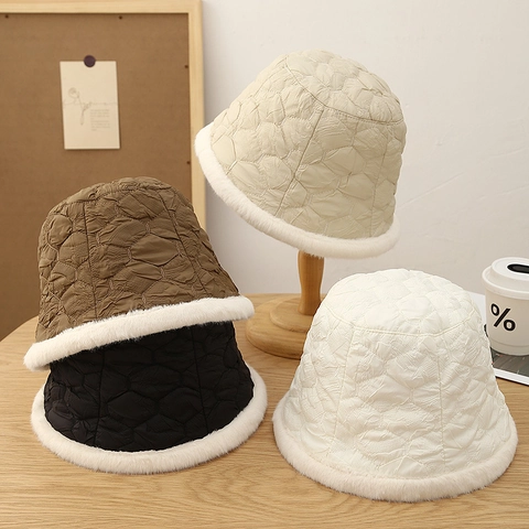 Winter Fischerhut Gesteppte Baumwolle Polyester Warm Winddicht Kunstfellbesatz Damen Hut