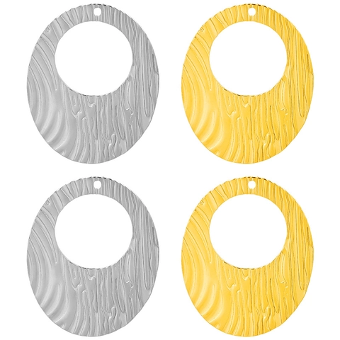 Hollow Oval Pendant 304 Stainless Steel Hammered Ripple Texture Geometric Minimalist Jewelry Making Accessory