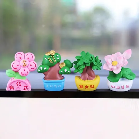 Mini Ornamenti Per Cruscotto Auto In Resina Albero Della Fortuna Fiore Pianta Miniatura Decorazione Interni Auto Accessorio