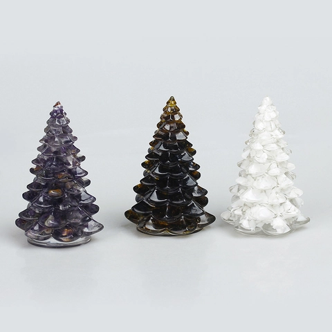 Resin Crystal Christmas Tree Figurine Mini Desktop Ornament For Home Holiday Decoration Modern Sparkling Gemstone Decor