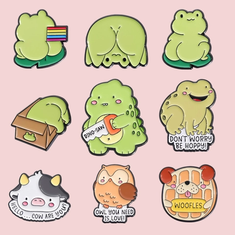Broche Esmaltado Animales Aleación Zinc Rana Dinosaurio Vaca Búho Perro Insignia Divertida Dibujos Animados Joyería Decorativa Mochila