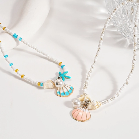 Collar De Cuentas Marino Imitación Perla Artificial Concha Estrella De Mar Colgante Cuentas De Vidrio Estilo Playa Joyas Para Mujeres