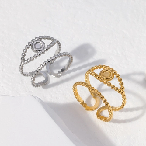 Anillo Abierto De Acero Inoxidable Para Mujer Chapado En Oro 18K Multicapa Cuentas Hueco Disco Redondo Joyería De Moda