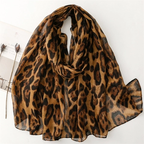 Leopard Muster Schal Großer Schal Für Damen Leicht Atmungsaktiv Polyester Voile Strand Sonnenschutz Elegant Mode