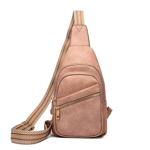 Bolso De Pecho Para Mujer Cuero PU Impermeable Bandolera Moda Bolsillos Con Cremallera Correa Geométrica Ancha