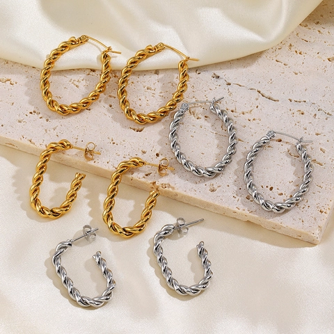 Orecchini A Cerchio Intrecciati In Acciaio Inossidabile Placcatura In Oro Sottovuoto Ovali Geometrici Stile Vintage Per Donna
