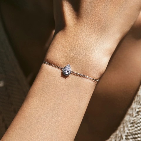 Elegant 925 Sterling Silver Water Drop Zirconia Bracelet For Women Luxury Halo Pear Cut Teardrop Adjustable Chain Jewelry
