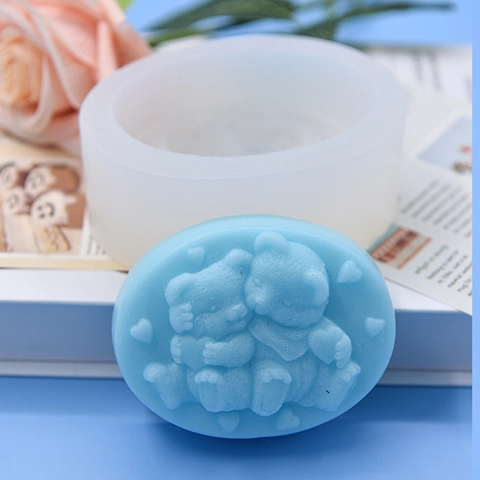 Zwei Bären Herz Silikonform Für DIY Handgemachte Seife Kerze Basteln Backen Süße Cartoon Tier Relief