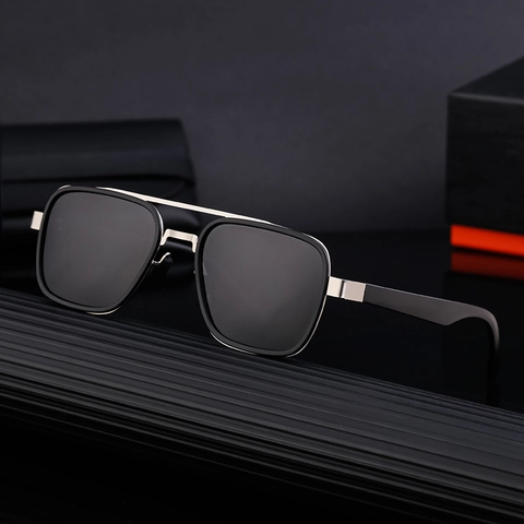 Square Frame Polarized Sunglasses Men Double Bridge TR Metal TAC Lens UV400 Protection Outdoor Driving Fashion Shades