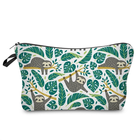 Women Cartoon Sloth Print Cosmetic Bag Travel Toiletry Wash Bag Portable Zipper Makeup Organizer Pouch Handheld Toiletries Bag