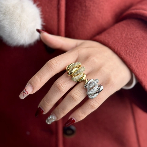 Anillo Abierto en Forma de C con Strass Irregolare para Mujer Vintage Bañado en Oro Plata Cobre Anillo Ajustable Joyería