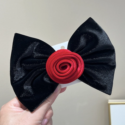 Velvet Rose Flower Hair Clip Bow Scrunchie Headband Elegant Red Vintage Festive Hair Accessories For Women Girls