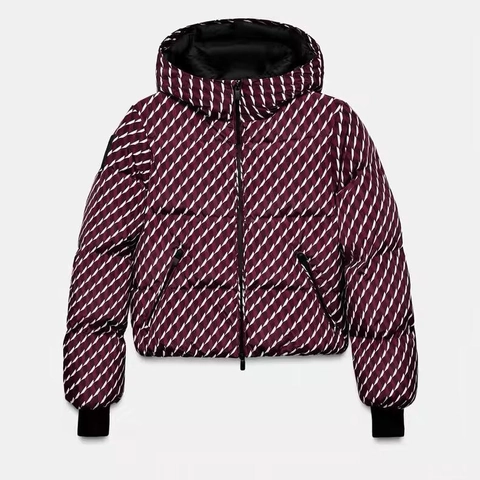 Giacca Da Sci Imbottita Con Cappuccio E Pantaloni Da Donna Inverno Stampa Geometrica Antivento Streetwear Casual
