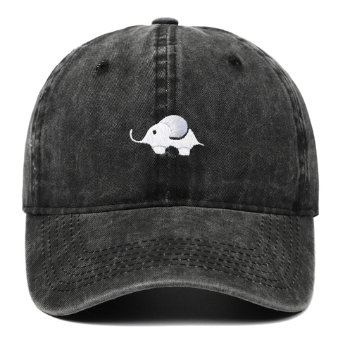 Gorra De Béisbol De Algodón Lavado Bordado De Elefante Retro Desgastado Visera Curva Ajustable Sombrero De Sol Exterior