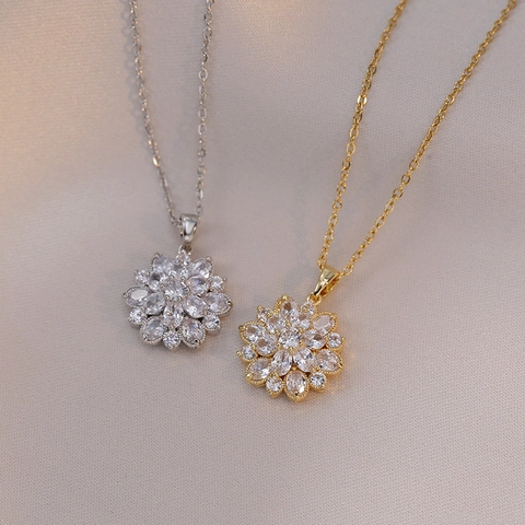 Collar Con Colgante De Copo De Nieve De Acero Inoxidable Con Circón Estilo Coreano Joyería De Girasol Elegante Para Mujer