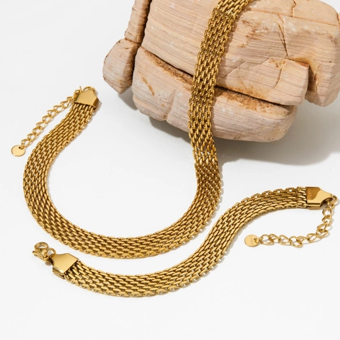 Collana E Bracciale In Acciaio Inossidabile A Maglia Intrecciata Catena Per Orologio Gioielli Eleganti Minimalisti Per Donna