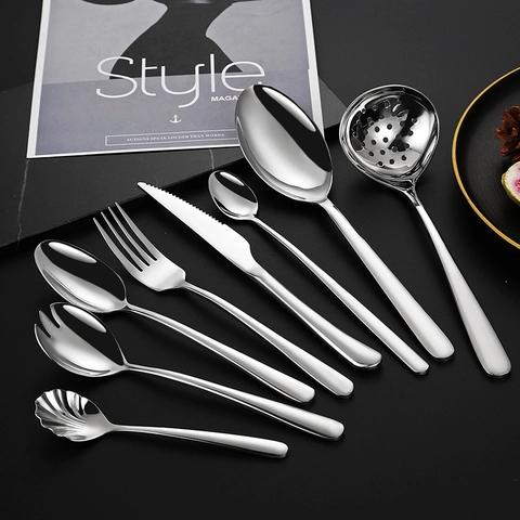 Elegant 304 Stainless Steel Cutlery Flatware Mirror Polished Thickened Spoon Fork Steak Knife For Home Hotel Restaurant