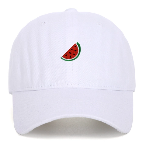 Vintage Washed Cotton Baseball Cap With Watermelon Slice Embroidery Adjustable Retro Dad Hat Casual Sports Sun Hat