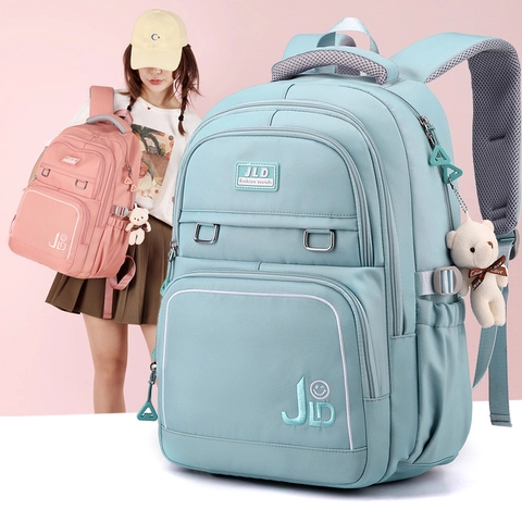 Fashion Backpack Large Capacity Waterproof School Bag High School College Students Breathable Lightweight With Bear Pendant