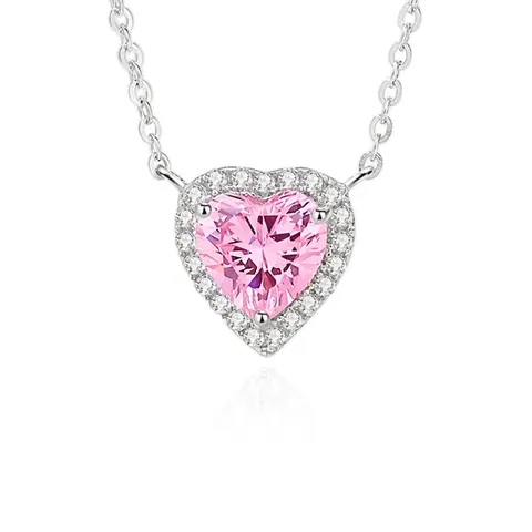 Collar De Plata De Ley 925 Con Colgante De Circonita Cúbica De Corazón Rosa Regalo De Joyería Elegante Para Mujer