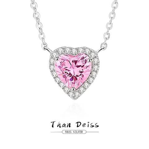 925 Sterling Silver Necklace With Pink Heart Cubic Zirconia Pendant Elegant Jewelry Gift For Women