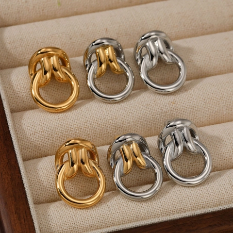 Twisted Knot Hoop Earrings Stainless Steel PVD Plated Waterproof Tarnish Free Vintage Chunky Geometric For Women