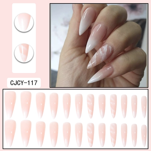 Uñas Postizas Stiletto Extra Largas Con Degradado De Mármol Blanco Ombre Artificiales Estilo Elegante Y Dulce