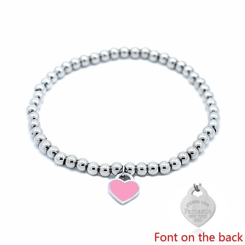 Bracciale Di Perline In Acciaio Inossidabile Ciondolo A Cuore Smalto Gioielli Eleganti Di Moda Per Donne