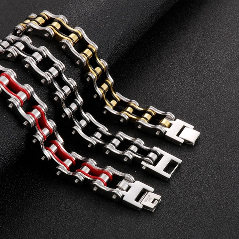 Bracelet Chaîne De Moto Acier Inoxydable 316L Bijoux Punk Rock Heavy Metal Style Industriel Pour Hommes
