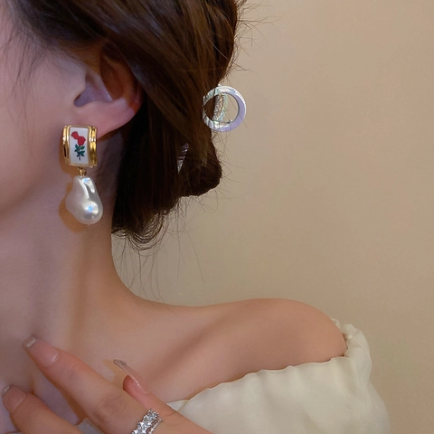 Pendientes Colgantes De Flor De Rosa Perla Barroca Artificial Con Poste De Plata De Ley 925 Estilo Francés Vintage De Aleación