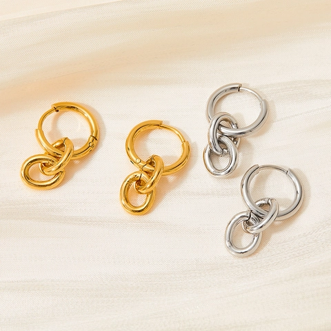 Roestvrijstalen Ketting Drop Oorbellen Gepolijst Geometrisch In Elkaar Grijpende Multi Hoops Sieraden Dames Mode Minimalistisch